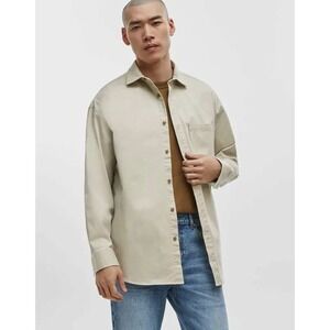 Mode of One Mens Relaxed Fit Twill Button Down Shirt Dark Ecru‎ Beige M